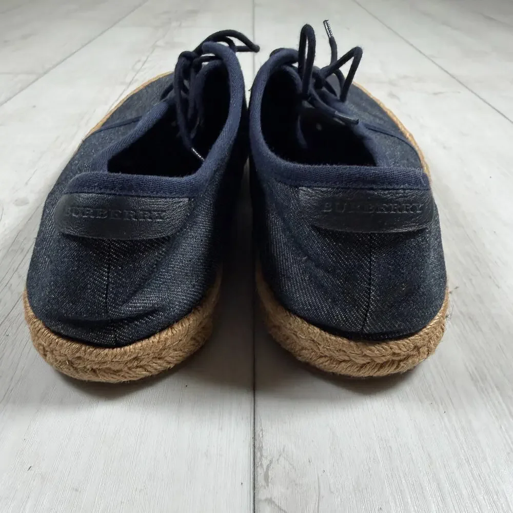 BURBERRY Mens Euro 43/ US 10 Navy Blue Denim Espadrille Laced Shoes Travel - Picture 5 of 10